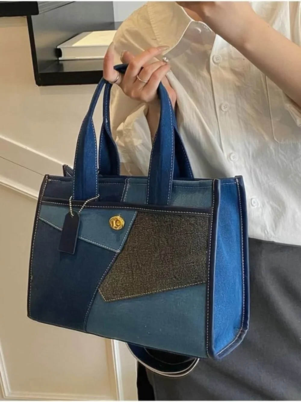 Canvas Tote Bag Women Large Denim Shoulder Bag Vintage Satchels Cute Hobo Bags W - Picture 2 of 7